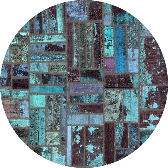 Ahgly Company Indoor Round Patchwork Light Blue Transitional Area Rugs, 3' Round