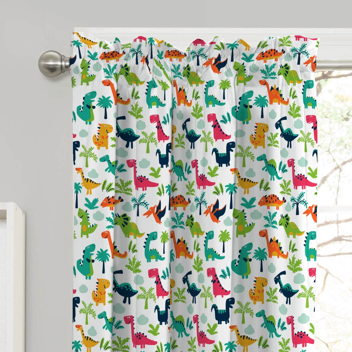 CHILDRENS WINDOW DRAPES DINOSAUR PRINT NEW BLUE/GREEN 38x84 and 55x18 in 