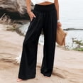 thumbnail image 2 of felwors Women Linen Palazzo Pants Summer Boho Wide Leg High Waist Casual Lounge Pant 2026 Beach Travel Vacation Outfits (Black, XL), 2 of 8