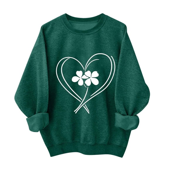 Cutuoiiu Women's Oversized Leisure Leaf Irish Shamrock St. Patrick's Day Loose Crewneck Long Sleeve Sweatshirts Gifts