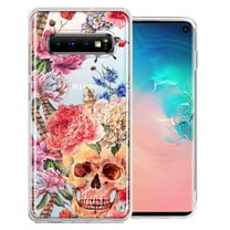 MUNDAZE Case For Samsung Galaxy S10 Plus Indie Spring Peace Skull Feathers Floral Butterfly Flowers Phone Cover