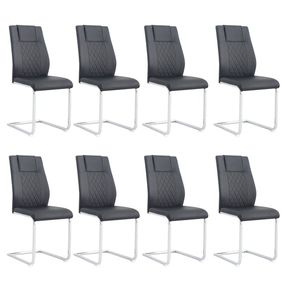 Modern Dining Chairs with Faux Leather Padded Seat Dining Living Room Chairs Upholstered Chair with Metal Legs Design for Kitchen, Living, Bedroom, Dining Room Side Chairs Set of 8 (Black PU) C-001