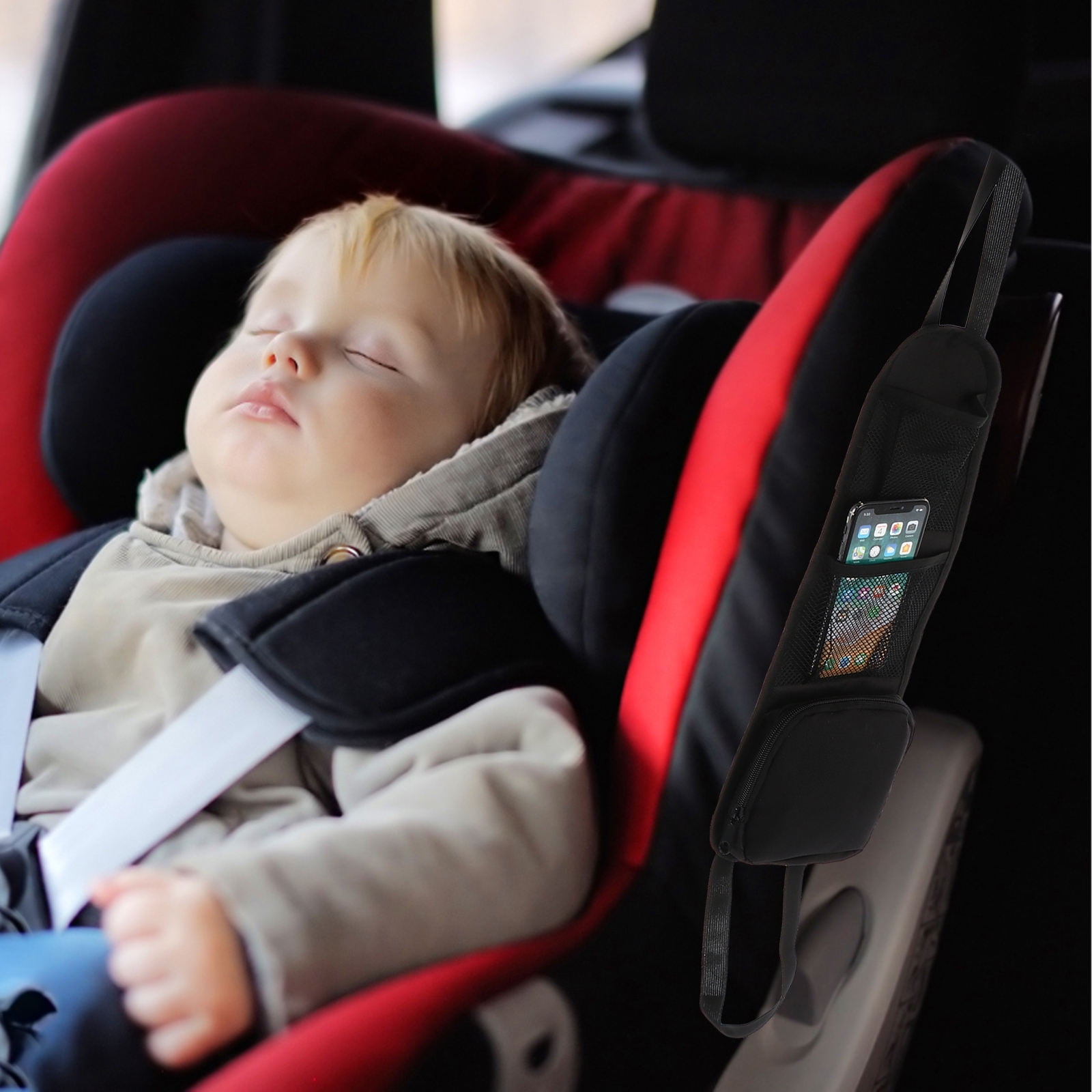 Tineasur Black Car Seat Back Organizer Storage Bag for Phones, Wallets, and Travel Accessories
