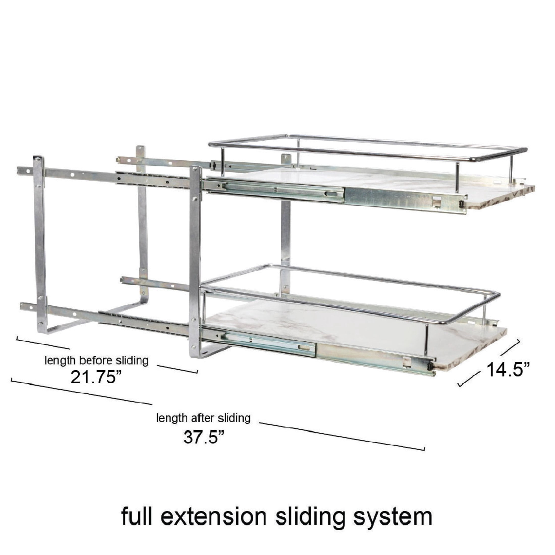 Household Essentials Glidez Chrome-Plated Steel and Faux Marble Pull-Out/Slide-Out Storage Organizer for Under Cabinet Use - 2-Tier Design - Fits Standard Size Cabinet or Shelf, White and Chrome