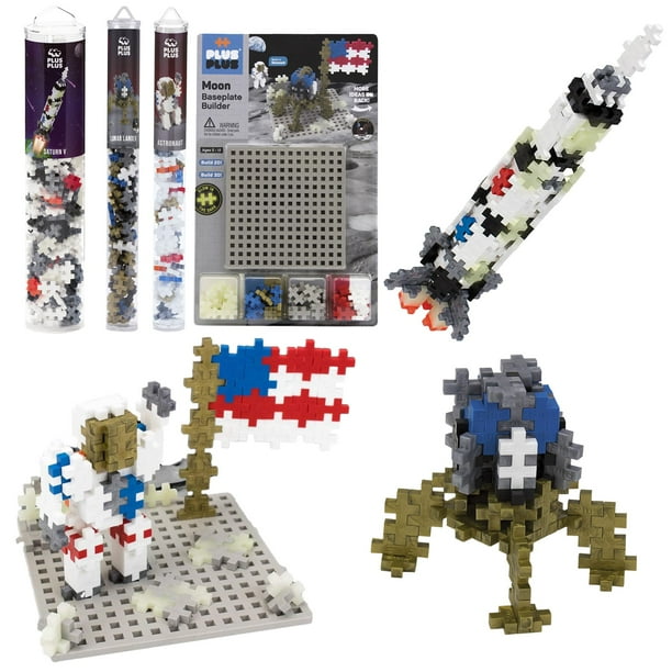 PLUS PLUS - Paquete de juego espacial Apollo 11 - Mini tubos espaciales y constructor de placa base - Construcción STEM | STEAM Toy Mini bloques de rompecabezas entrelazados para niños