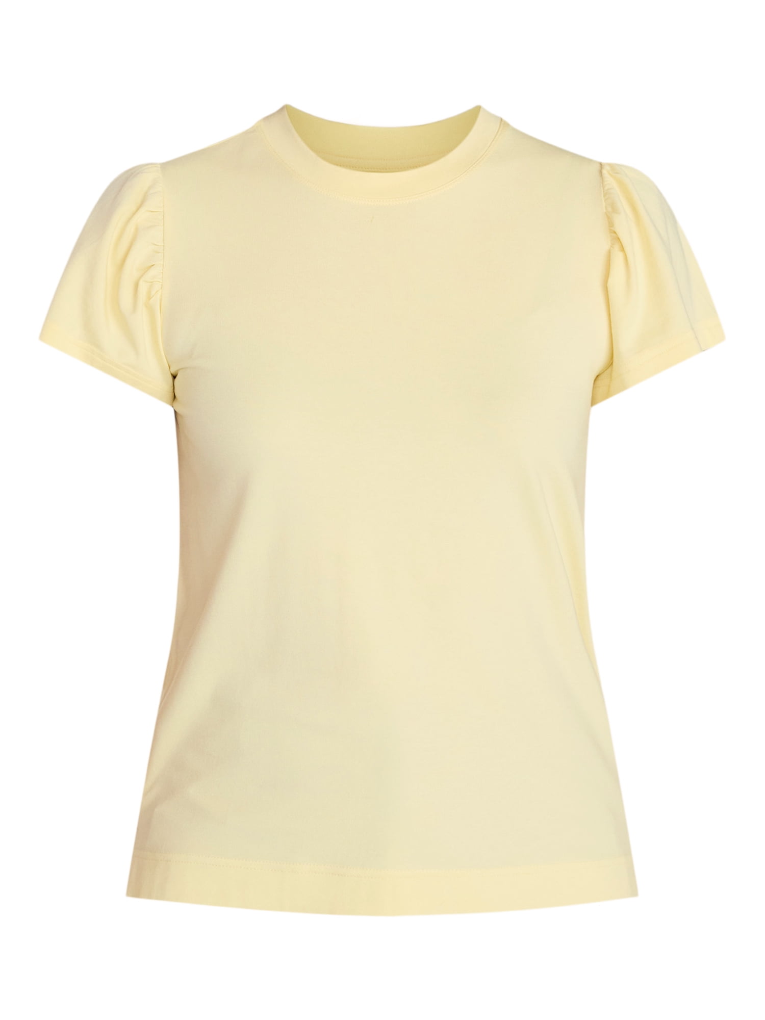 Time and Tru Women's Crewneck Top with Short Flutter Sleeves, Sizes XS-XXXL