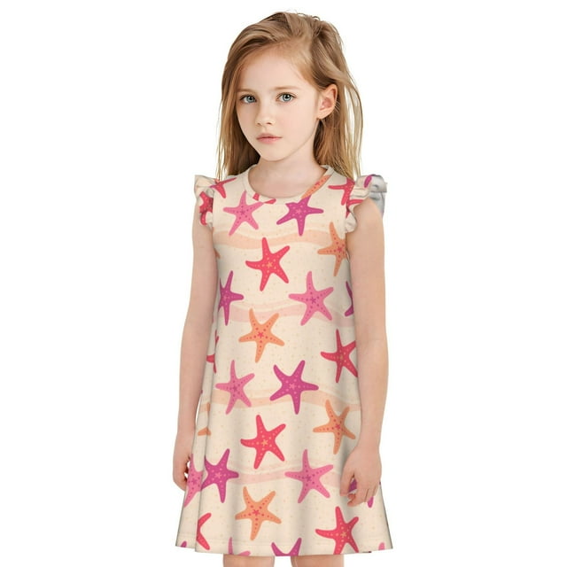 Vsdgher Étoile de Mer pour Filles Chemises de Nuit Manches Courtes à Volants Robe de Nuit Pyjama pour Fête Pyjama-Petit