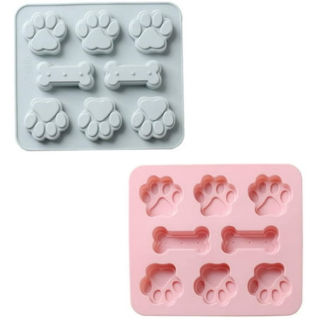 

Pack Silicone Baking Molds - 8 Cavity Dog Paw and Bone 2 in 1 Molds - Reusable - for Ice Cubes Candy Chocolate Cookies - Pink and Gray