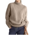 thumbnail image 2 of Womens Mock Neck Sweaters Oversized Chunky Long Sleeve Knit High Low Hem Pullover Top Fall Winter Fashion Camel Color XS, 2 of 9