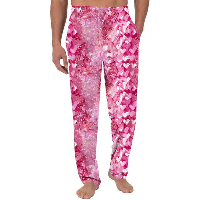 Pantalones largos de moda para hombre, informales, para el hogar, con estampado de San Valentín, de pierna recta, largos