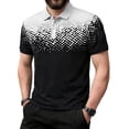 thumbnail image 2 of Men's Polo Shirts Short Sleeve Comfort Fit Printed Top Casual Outdoor Activities Spring Summer Golf Shirts A Black L, 2 of 4