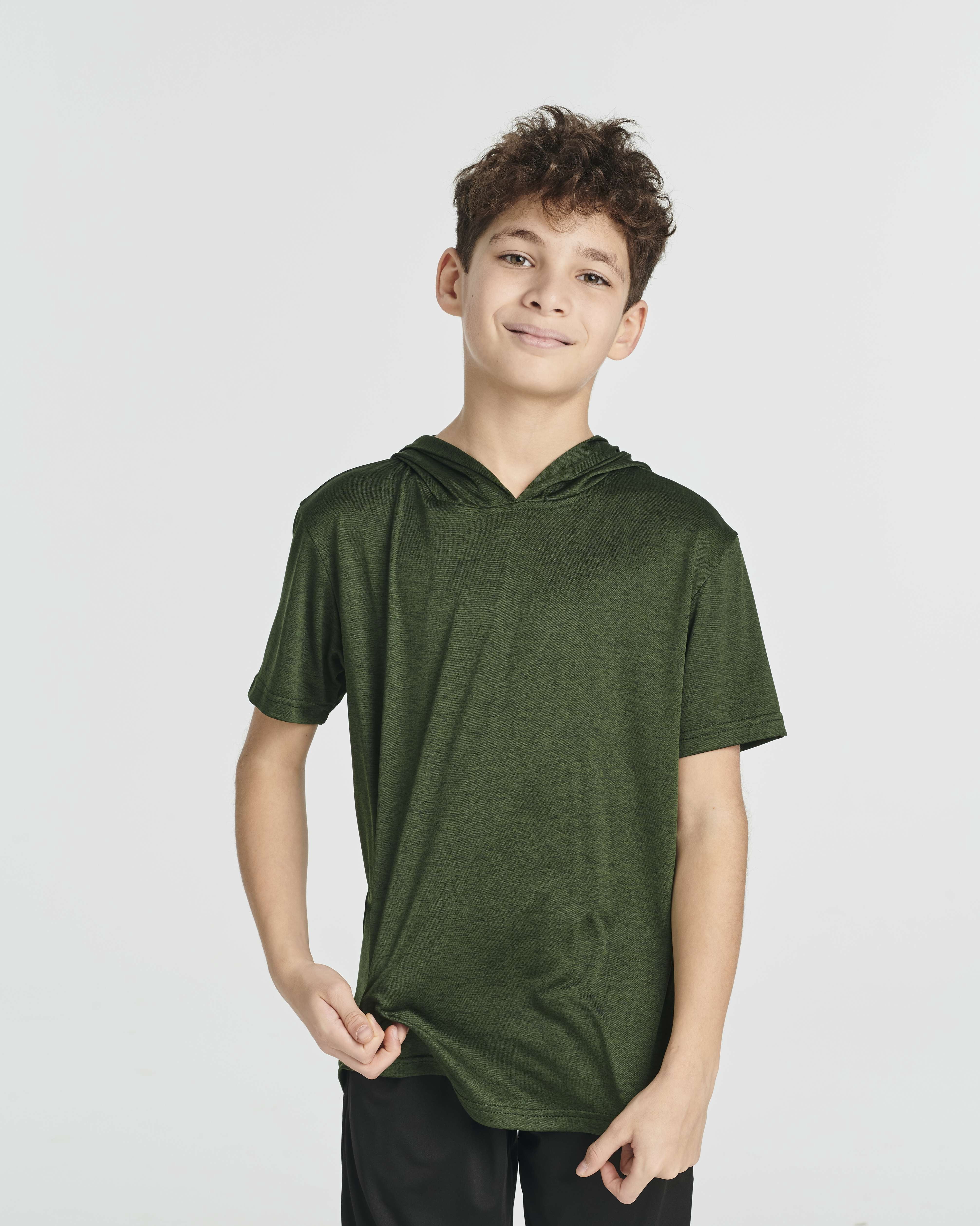 Real Essentials 3 Pack: Boys Dry-Fit Youth Teen Active Athletic Short Sleeve Workout Hoodie - Hooded Pullover Shirts