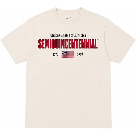 USA Semiquincentennial 250th Anniversary 1776–2026 Flag Wordmark Graphic T-Shirt, Patriotic Independence Celebration Tee, Unisex Adult Natural, Large