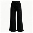 thumbnail image 4 of Womens Casual Lace Trim Loose Straight Leg Jeans High Waisted Denim Pants Wide Leg Full Length Everyday Style, Black-2XL, 4 of 5
