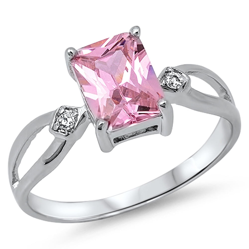 925 Sterling Silver Rose Gold Plated Simulated Pink Sapphire and White Cubic Zirconia Ring Jewelry Gifts for Women Ring Size Options 6 7 8 