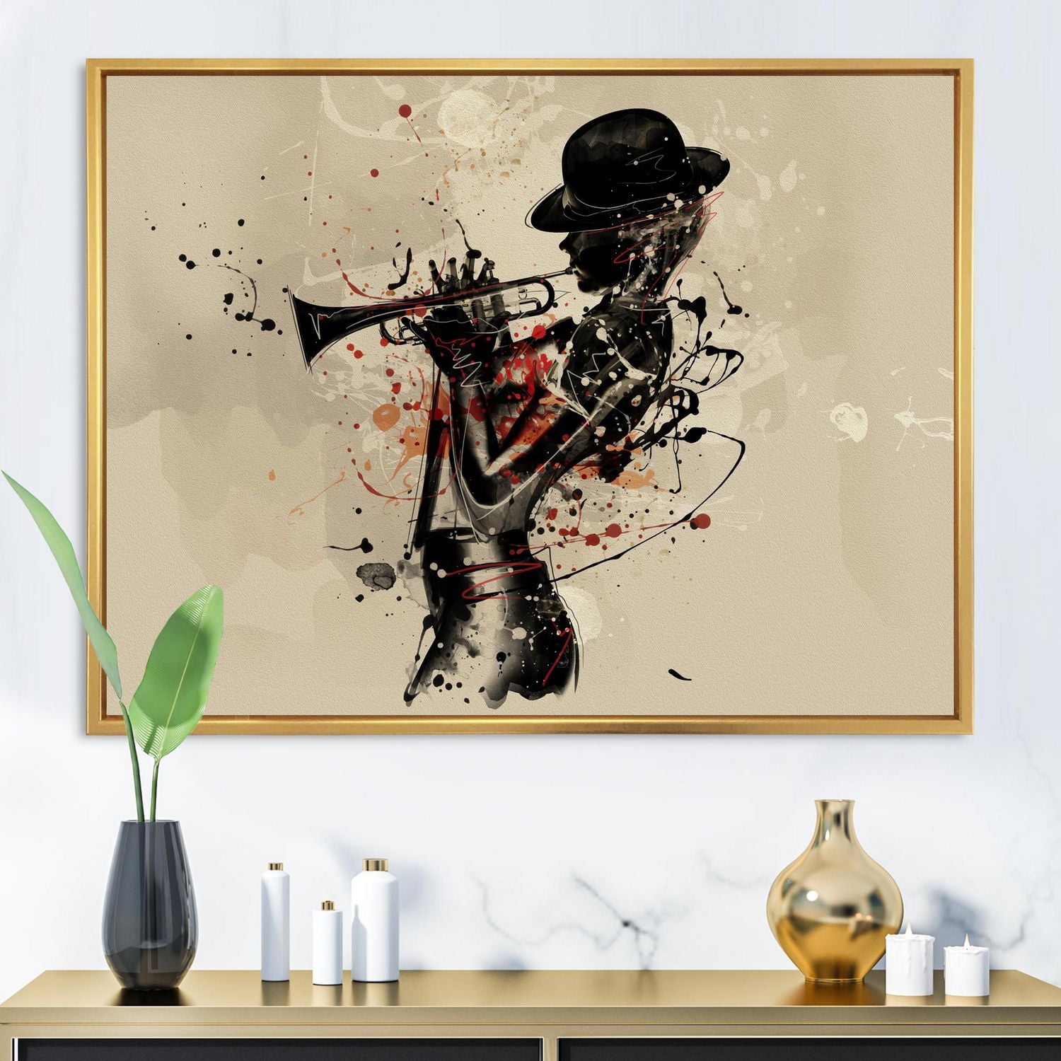Designart Woman Playing Jazz Trumpet FLOAT FRAME WALL ART