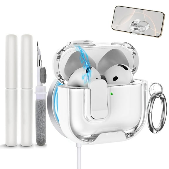 Allytechgroup for AirPods 4 Case with Cleaner Kit &Keychain, for Airpods 4th Generation Case (2024) with Phone Stand Compatible with Mag-safe Powerful Drop Protection Magnetic Lid, White