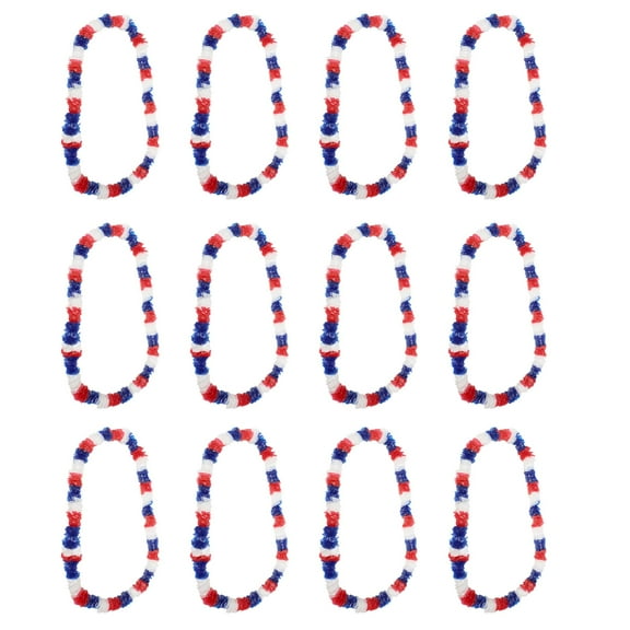 Windy City Novelties Patriotic Red, White & Blue Hawaiian Leis – 12-Pack 36” Flower Necklaces for 4th of July & Summer Parties