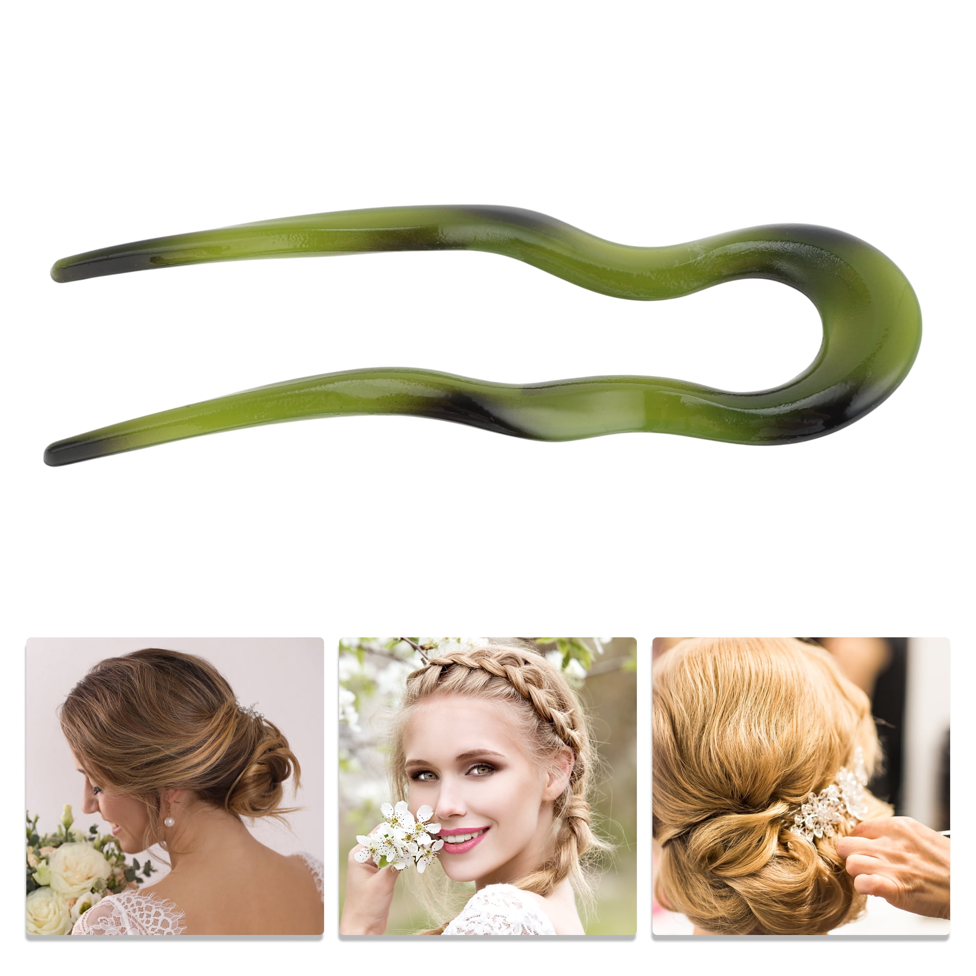 Unique Bargains Wave U-shaped Chignon Pin for Women 1 Pc Dark Green
