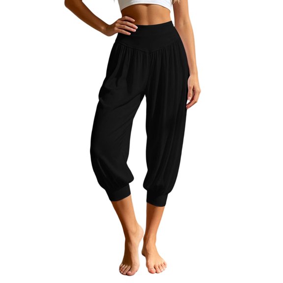 Women Relaxed Fit High Hips Wide Leg Jogger Pants for Elastic Waist Casual Stretchy Trousers