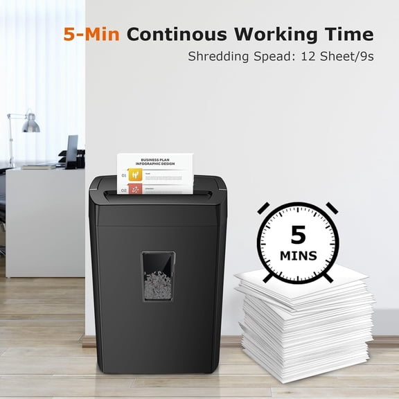 12-Sheet Cross Cut Paper Shredder, 5.5 Gal Home Office Heavy Duty Shredder for Paper, Credit Card, Mail, Staples, with Transparent Window, High Security Level P-4