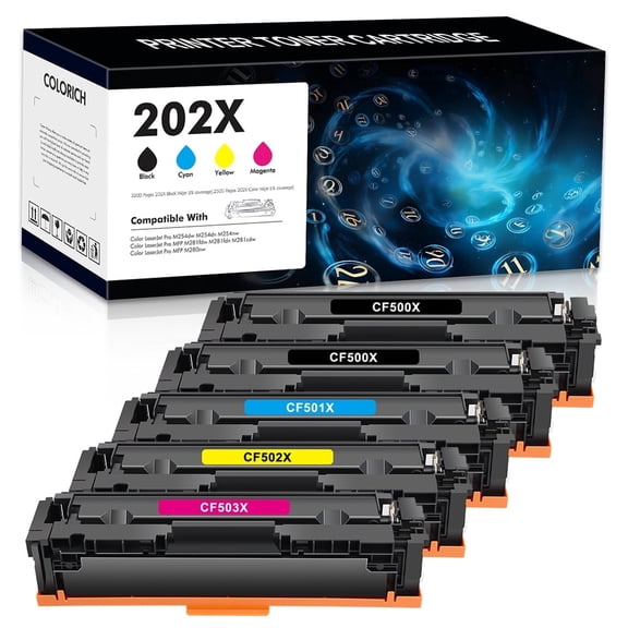 Colorich Compatible for HP 202X 202A CF500X CF500A Toner Cartridges LaserJet Pro MFP M281fdw M281cdw M254dw M281fdn M281 M254 Printer Ink (Black Cyan Yellow Magenta, 5-Pack)