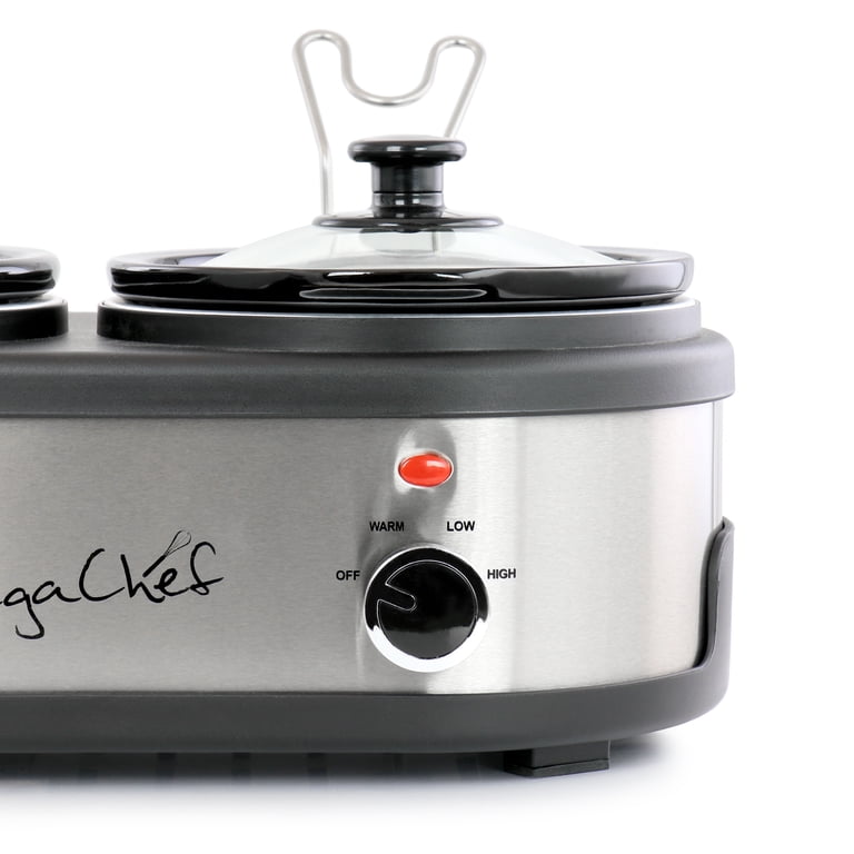 Superjoe Triple Buffet Slow Cooker, 3x1.5 Quart Ceramic Pots  Megachef Dual 1.5Qt Crock Buffet Slow Cooker, Grey main image 2