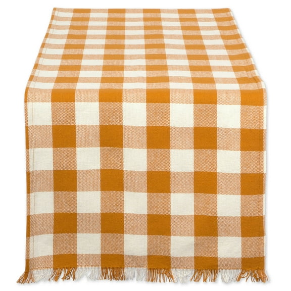 Pumpkin Spice Heavyweight Check Fringed Table Runner 14X72