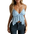 thumbnail image 1 of Camiseta sin espalda para mujer: top sexy de verano con cuello en V y sin tirantes, color liso, tejido elástico, lazo ajustable en la espalda, 1 of 1
