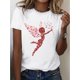 thumbnail image 1 of Camiseta con estampado de Cupido Brillante para mujer - Cuello redondo informal de algodón, manga corta, lavable a máquina - Ideal para primavera y verano, ideal para deportes de ocio, 1 of 7