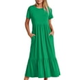 thumbnail image 2 of Homenesgenics Summer Dresses for Women Plus Size 3X New Arrivals Women's Summer Casual Short Sleeve Crewneck Dress Casual Flowy Tiered Maxi Beach Dress with Pockets, 2 of 8