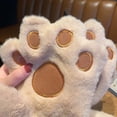 thumbnail image 5 of Kids Warm Gloves Cute Bear Paw Mittens Warm Lined Fingerless Neck Lanyard Outdoor Kids Mittens Khaki One Size, 5 of 6