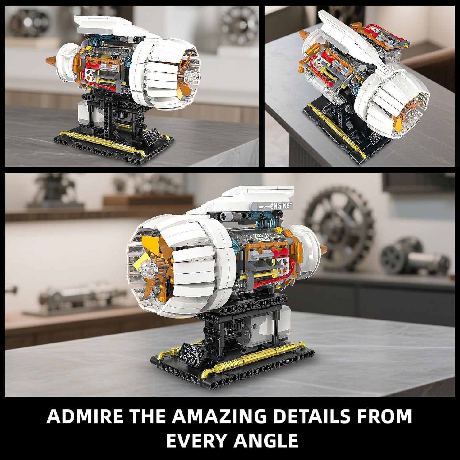 Aircraft Engine Building Kit for Adults, STEM Mini Engine Model Toy with Motor & Hand Rocker, Compatible with Airplane Set,