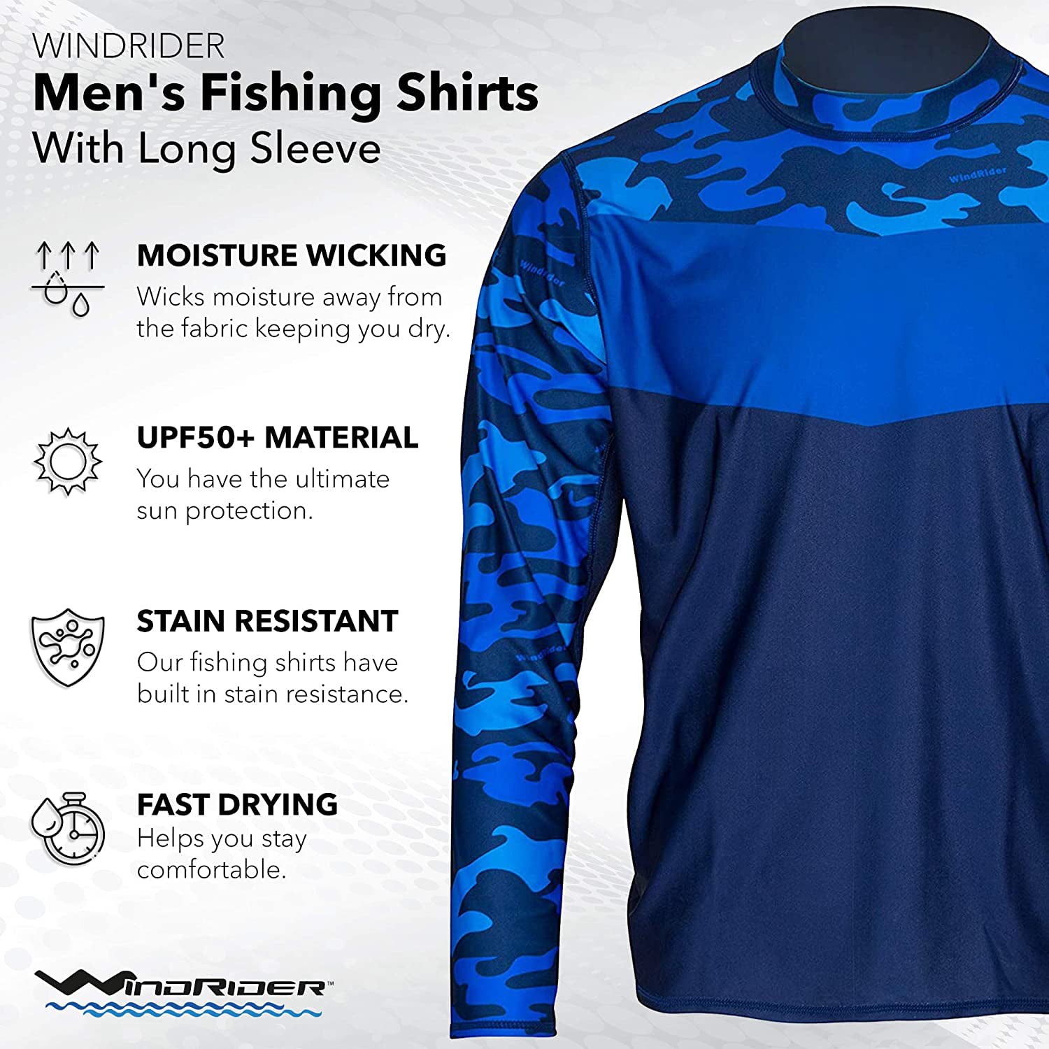WindRider Long Sleeve Fishing Shirts for Men UPF 50+ Sun
