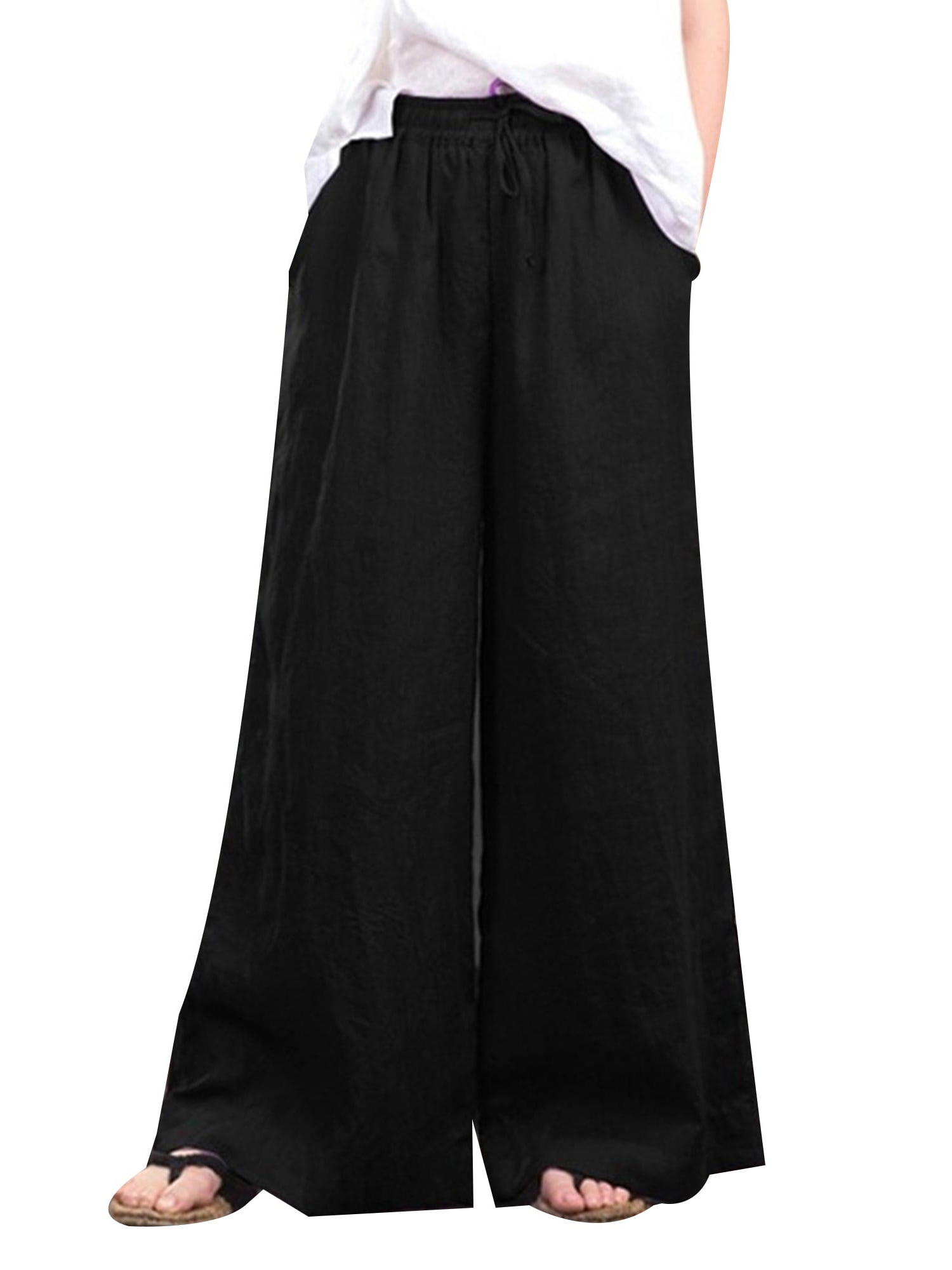 Plus Size Elastic Waist Wide Leg Pants