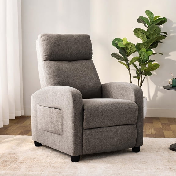 Recliner Chair Manual Single Sofa, Home Theater Push Back Armchair For Living Room Bedroom Small Spaces, Adjustable High Backrest Lounger With Segmented Support, Linen Gray, 1 Piece