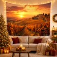 thumbnail image 3 of Vineyard Sunset with Wicker Basket and Grapes, Romantic Rustic for Wine Lovers, Scenic Pastoral Art Decor, Housewarming Gift, Tapestry Wall Hanging for Living Room and Bedroom, 3 of 7