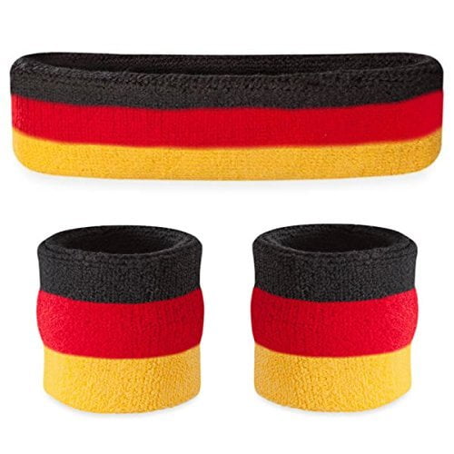 Couver Black Yellow Red Striped Headband Wristband Set 