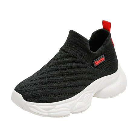 ZHAGHMIN Spring and Autumn Breathable Knitted Soft Skin Running Shoes for Middle and High School Students Wide Shoes for Toddler Girls Black Size32