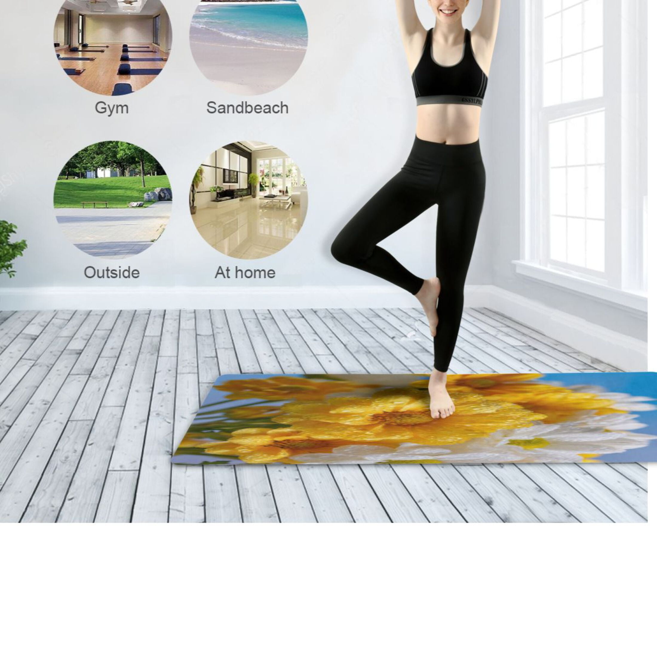 BZSMCE Yoga Mat Women Fitness Mat Cheerful Daisies under Blue Sky Pattern