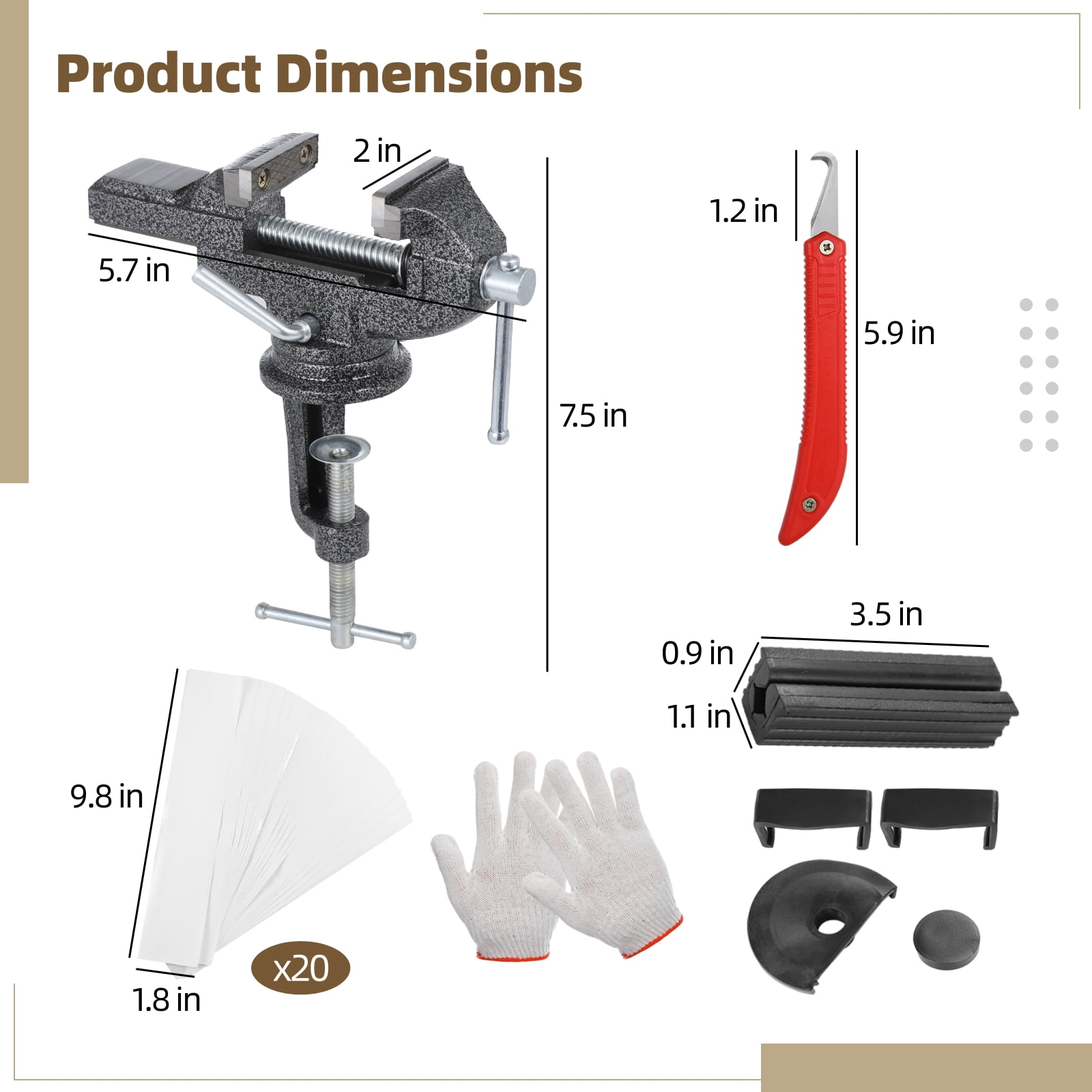 Golf Club Grip Vise Clamp Kit, Adjustable Golf Club Vice Clamp, 360 Degrees Rotating Golf Shaft Puller Tool with 20 Double-Sided Tape, Rubber Sleeve, Hook Cutter for Easy Regripping