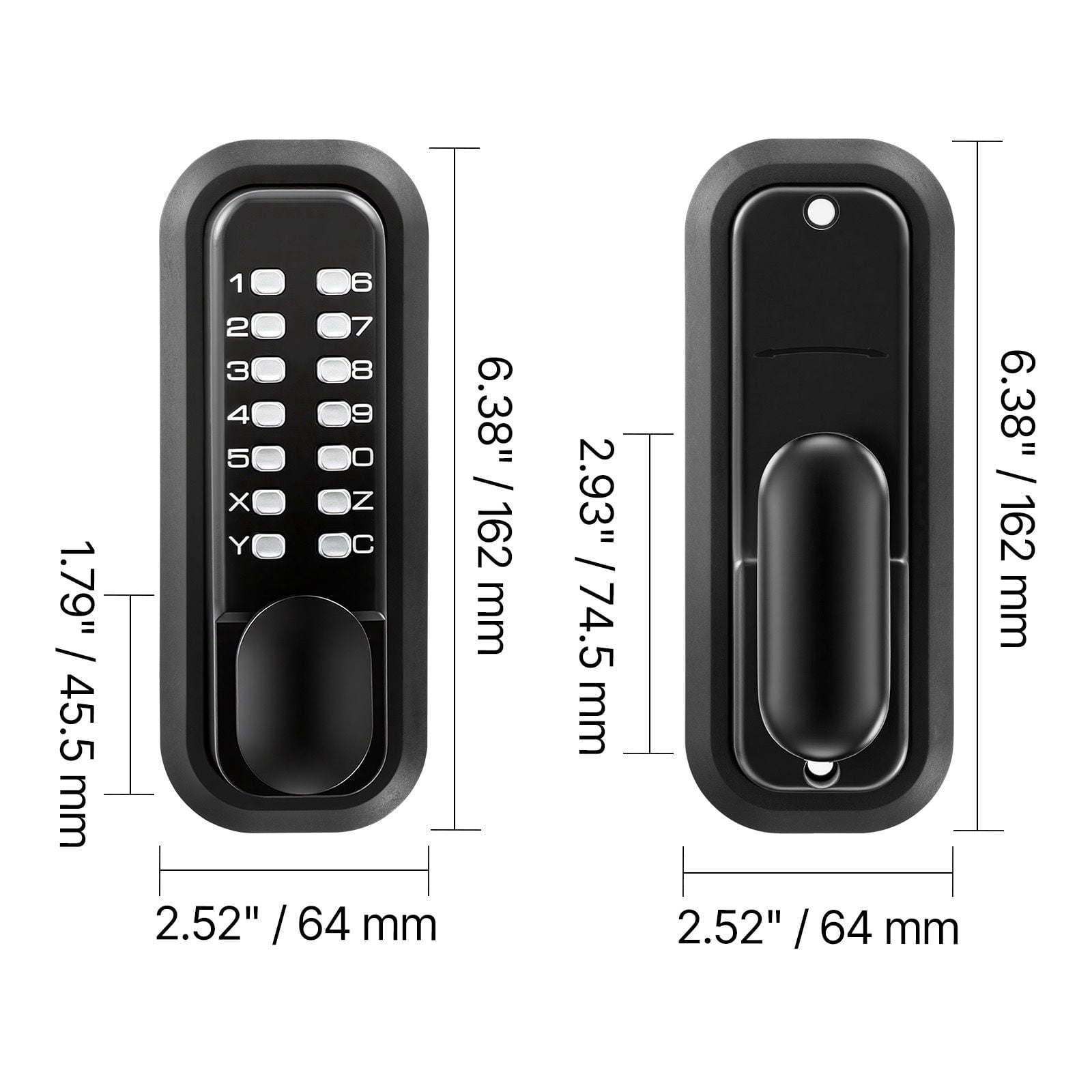 Mechanical Keyless Door Lock Gen2 Single-Sided 4-7 Digit Code No Batteries 1.4-2.5 Inch Door Thickness for Front Gate Garden Garage