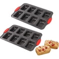 thumbnail image 3 of Juego de 2 moldes para mini panes de 8 cavidades con asas de silicona antiadherentes de acero al carbono ideales para brownies cheesecakes y barras rectangulares, 3 of 5