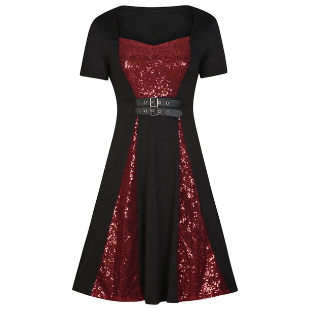 Vestidos Para Mujer , Vestidos de Fiesta de Bienvenida, Vestido de Fiesta de Noche, Botones Formales, Correas Casuales, Manga Corta, Vestido de Panel de Lentejuelas Punk Odeerbi ODB164556