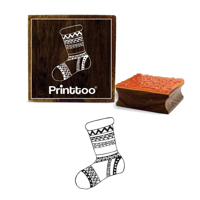 Printtoo Card Paper Christmas Socks Design Brown Wooden Rubber Stamp Print Block-3 x 3 Inches
