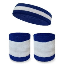 COUVER Premium Tennis Style Standard Size Sweatband Headband Wristbands Set - White / Blue