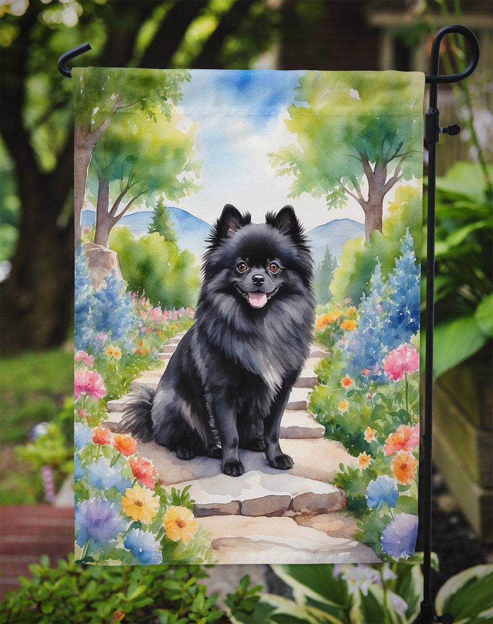 Pomeranian Spring Path Garden Flag 11.25 in x 15.5 in