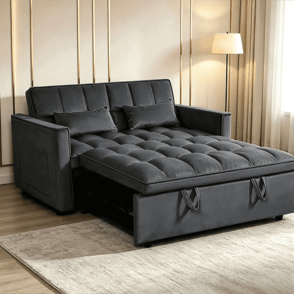 3-IN-1 Convertible Sofa Bed | Compact 2-seater sofa bed | 53.5-inch Velvet Fabric Sofa | Suitable for apartments, small flats, motorhomes, children's rooms, client reception areas, office rest areas,