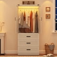 thumbnail image 3 of Blotout 75" Rustic Farmhouse Wardrobe Closet with 3 Drawers & LED Sensor Light, 2 Doors Wood Armoire Clothing Storage Cabinet with Hanging Rail for Bedroom Living Room, 3 of 6