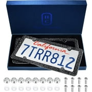Handcrafted Rhinestone Bling License Plate Frames for Women, Men 2 Pack Bedazzled Cover (Black)